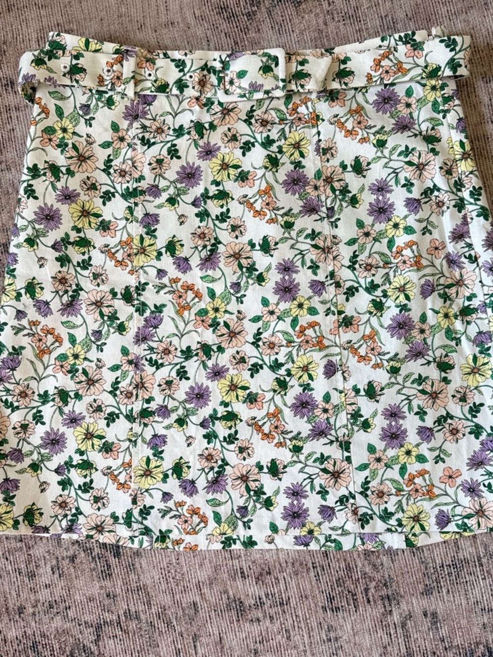 LOFT Cream Floral Mini Skirt with Green, Purple and Orange Print